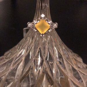 925 Sterling Silver Natural Yellow Agate Ring